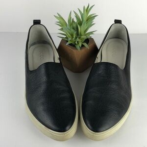 Ecco Gillian Black Leather Point Toe Loafer Flats